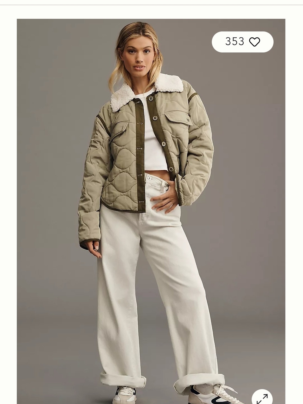 NWOT Anthropologie Quilted Puffer Jacket with Sherpa Collar in Olive, Size XXS